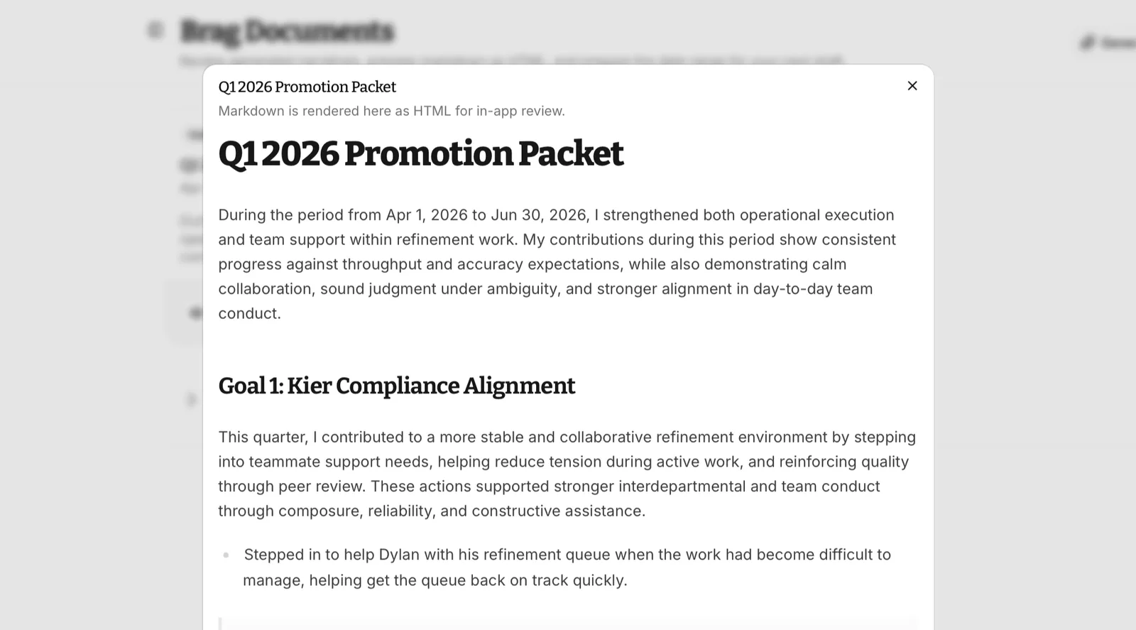 Generated BragJournal brag document draft